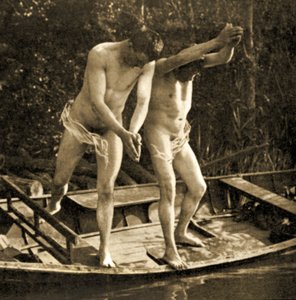 Kürekli bir tekneden dalış, 1910 dolayları (sepya fotoğrafı)